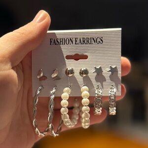 Silver and Pearl Fashion Earrings Set